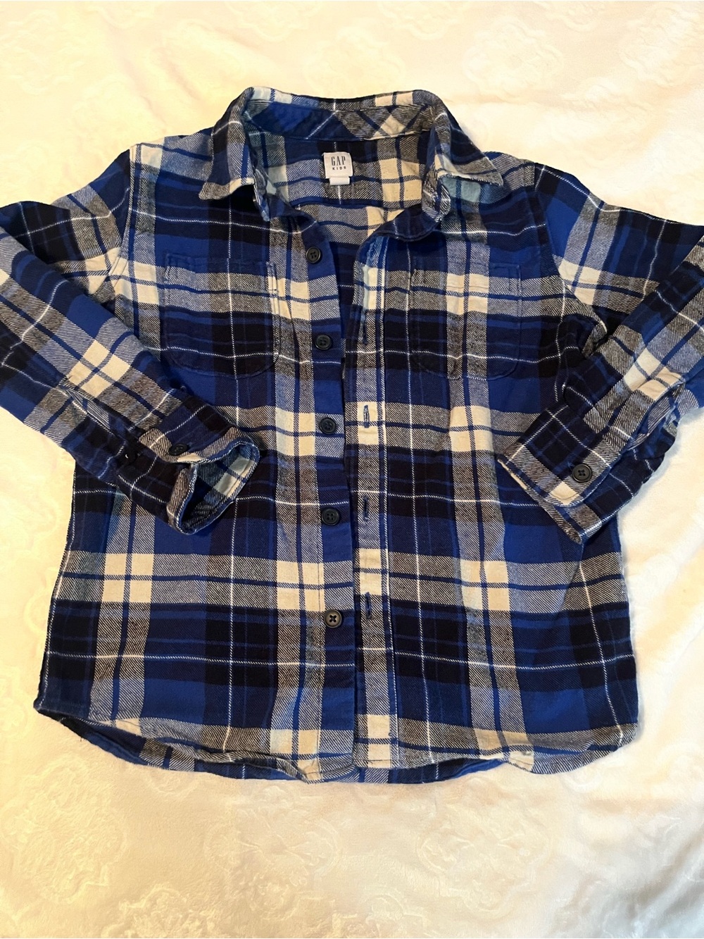 GAP Boys Blue Plaid Button-Up Shirt sz 6
